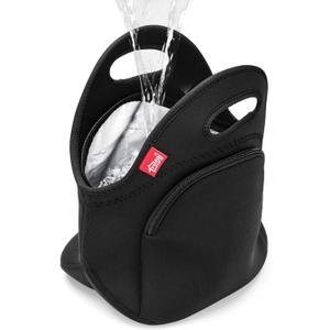 yookee home Waterproof Lunch Bag Double Layer Leakproof Neoprene Insulated Lunch Bag Freezable Black Reusable Thermal Lunch Cooler Tote Lunch Box for Boys Men Women Adult Kids for Work Outdoor (Black with Pocket)