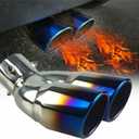 Vechkom 2.5 Inlet Dual Exhaust Tips Blue curved Stainless Steel Car Tail Pipe 3" Outlet Car Muffler Adjustable For Most Vehicles Exterior Rear Tip Pipe