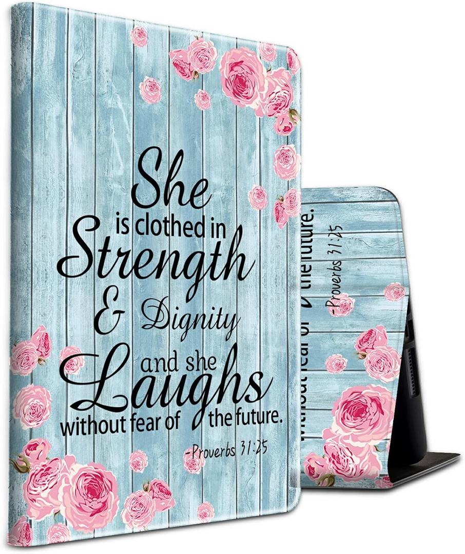 Fire HD 10 Tablet Case 2019/2017,Shockproof Slim PU Leather Stand Cover with Auto Sleep/Wake for All-New Amazon Kindle Fire 10,Bible Verse Quote Proverbs 31-25
