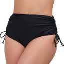 Women's High Waisted Full Coverage Bikini Bottoms Tummy Control Adjustable Drawstring Swim Bottoms (Black1, Small)