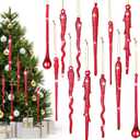 Nuogo 6 Pcs Glass Icicle Ornament Twisted Winter Decorations Decorative Hanging Christmas Ornaments Xmas Crystal Ornaments for Winter Holiday Christmas Tree Fireplace Party(Red,Classic Style)