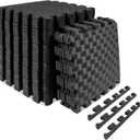 Exercise Puzzle Mat ½-inch, Checkered EVA Foam Floor Tiles w/ Non-Slip Texture, Interlocking Design for Adjustable Gym Surfaces, Shock Absorbing, Black, 36 SQ FT - 36 Tiles