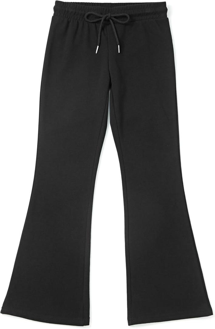 DANI CHINS Girl Loose Flare Cotton Fleece Sweatpants Bootcut Pull On Pants with Drawstring Pockets (12, Black)