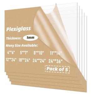 5-Pcs 24x36 inch Plexiglass Sheets - PET Sheet Panels - Clear Acrylic Plexiglass Sheet 24x36 for Picture Frame,Glass Alternative,Signs,Door Scratch Protectors,Painting,Pet Barriers (5 Pack 24x36inch 0.04inch thick)