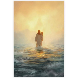 Jesus Carrying Little Girl Canvas Poster, Easter Christian Decor for Living Room Bedroom, Modern Christ Walking on Water Wall Art, Religious Gift, Unframed Nursery Decoration, 20x30 Inch