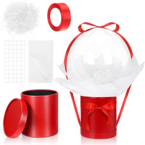 AmazingSpark Graduation DIY Surprise Gift Box with Balloons Kits Round Box with 20'' Bobo Balloon Ribbon Raffia Tissue Paper for Her Family Friends Birthday Weddings Baby Showers(Red, White)