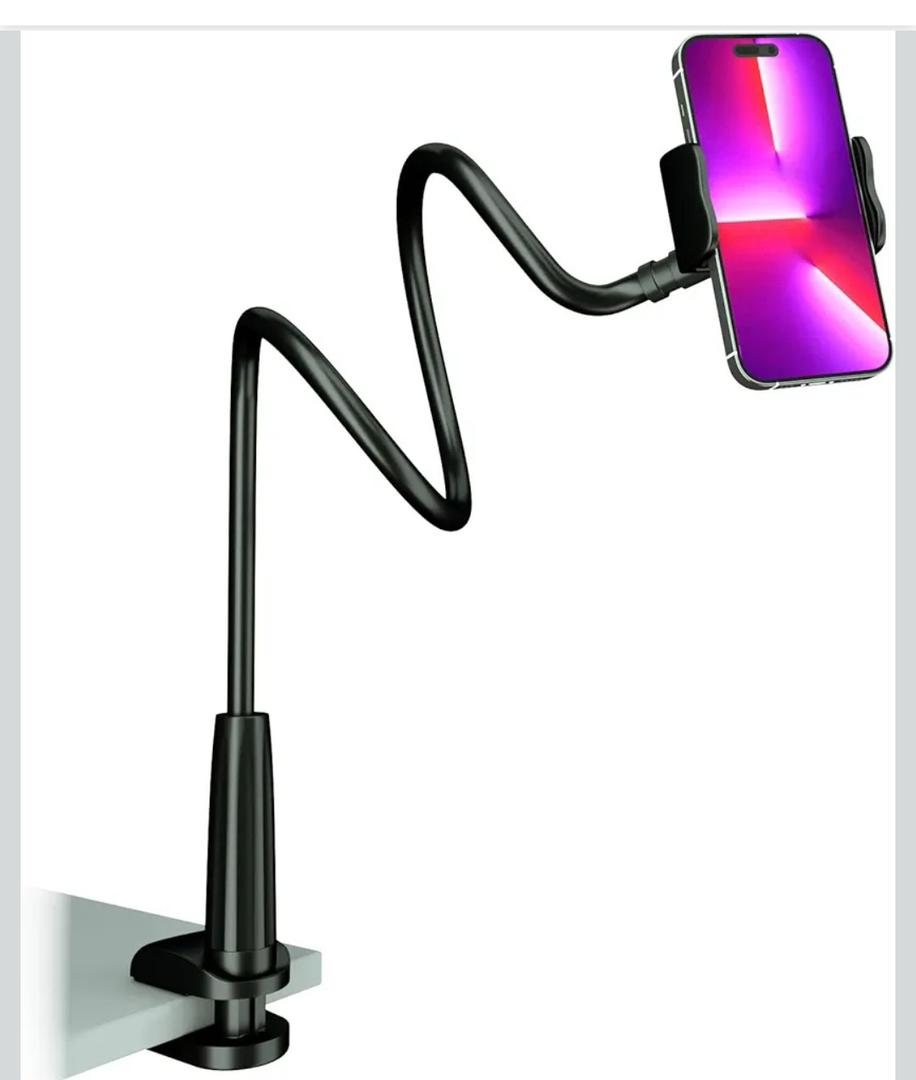 MAGIPEA Cell Phone Clip Bed Stand Holder, with Grip Flexible Long Arm Gooseneck Bracket Mount Clamp for Desk, Compatible with iPhone 17/16 Pro Max, 15, 14 or Other 3.5-7" Devices (Black)
