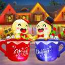 Joliyoou 4.5FT H Set of 2 Christmas Inflatable Decorations, Blow Up Girl & Boy Gingerbread Men Inside The Mark Cups, Xmas Lighted Blowups for Winter Holiday Displays Yard Lawn Garden Decor