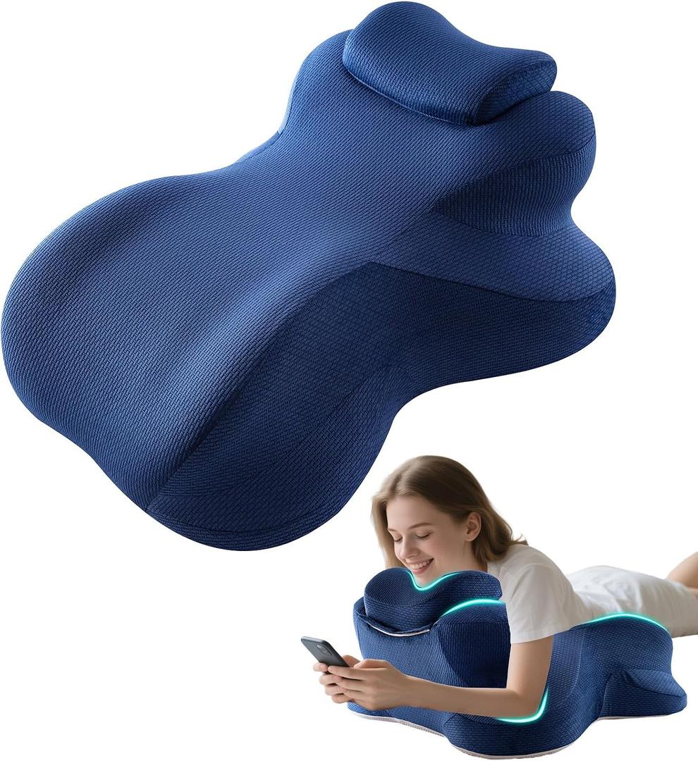 Xiaomubiao X‑Large Adaptive Hip Wedge Pillow for Couples Adults, Firm Memory Foam Ergonomic Support, Multi‑Use Reading Pillow for Bed Sitting Resting Leg Elevation, Removable Washable Blue Cover