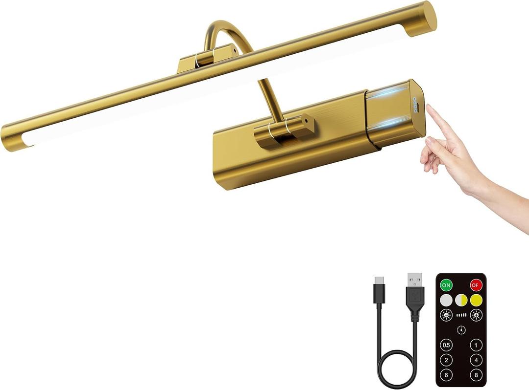 16" Light for Wall Picture with 6000mAh Battery - Brass Operated Wireless Wall Art Light with Remote Control for Artwork, Mirror & Portrait, 16IN 1Pack