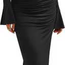 ZESICA Women's Fall Long Sleeve Ruched Knit Cowl Neck Back Slit Maxi Dress (Black)