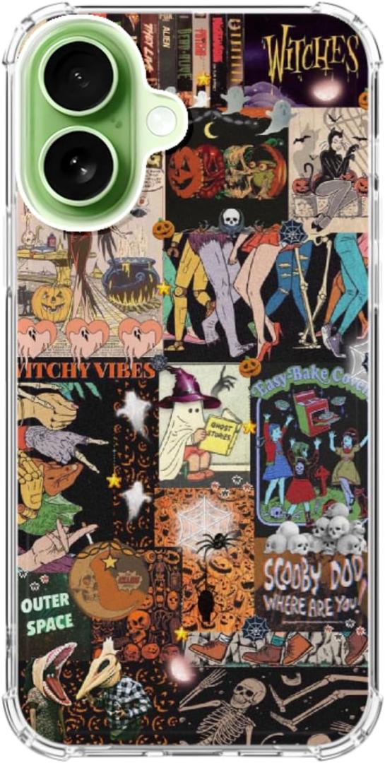 Halloween Spooky Collage Phone Case for iPhone 17, Creepy Halloween Collage Phone Cover, Trendy Design TPU Bumper Cover Case