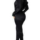 xxxiticat Women's Silk Satin Business Suit Office Lady Two Piece Long Sleeve Bodysuit High Waist Bodycon Pants Matching Sets(BL,2XL) (Black, XXL)