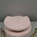 GREENSTELL Small Vanity Stool Chair with Storage and Folding Back, 13" x 13" x 17.7" Faux Fur Soft Ottoman for Teenager, 4 Metal Legs with Anti-Slip Feet, Furry Padded Seat for Makeup, Bedroom, Pink