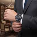 Watches for Men Stainless Steel: Dress Watch for Mens Quartz Analog Wrist Luxury Black Metal Tone Blue Dial Big Classic Diver Waterproof Chronograph Black Face Business Man Gift