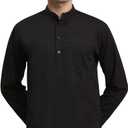 SKAVIJ Cotton Kurta for Men Casual Lightweight Long Sleeve Henley Beach Shirts T Shirts With Pocket (Small, Black)