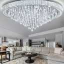 53.7'' Modern Chandeliers LED Dimmable Crystal Flush Mount Ceiling Chandeliers for Living Room High Ceiling Entrance Foyer Lobby Bedroom Silver