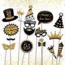 30Pcs New Year's Eve Photo Booth Props with Stick, 2026 NYE Theme Selfie Props, NY Party Supplies, Photography Backdrop Decorations Kit