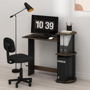 Furinno Compact 29-Inch Rustic Brown Computer Desk, Gaming Desk with Shelves, Office Desk with Book Shelf, for Home Office, Study Room, Dorm, Bedroom, Brown Walnut, 28.5-in with 3 Rounded Shelves