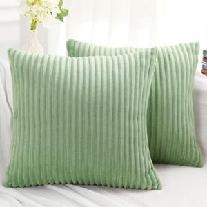 Simmore Decorative Throw Pillow Covers 18x18 Set of 2, Soft Plush Flannel Double-Sided Fluffy Couch Spring Pillow Covers for Sofa Living Room Home Decor, Sage Green (18" x 18" (Pack of 2))