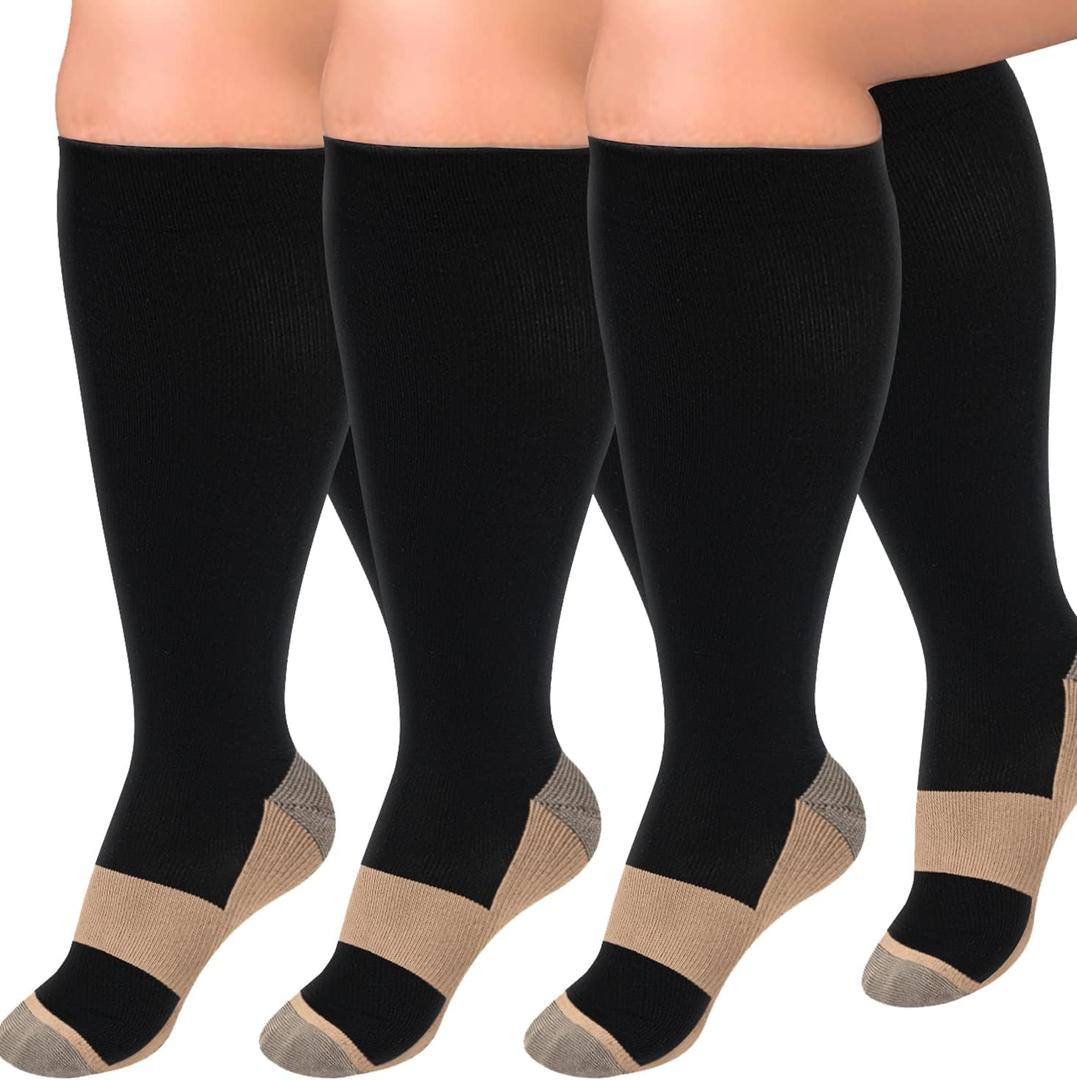 Diu Life 3 Pairs Plus Size Compression Socks for Women and Men Wide Calf Extra Knee High Support for Circulation, Size 4XL