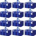 12 Pack Extra Heavy Duty Large Moving Bags with Strong Zipper & Comfortable Handles, Sturdy & Durable Clothes Storage Bags Totes Bins, Packing Moving Boxes for College Supplies, Blue