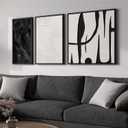 Framed Black and White Abstract Wall Art for Living Room, 3 Piece Canvas Prints Paintings Artwork for Walls, Modern Minimalist Abstract Pictures for Bedroom, Dining Room, Office Wall Decor