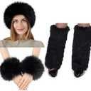 Fancylovesotio 5 Pieces Faux Fur Headband Arm Cuffs Leg Warmers Ear Furry Warmers for Cold Weather Furry Costumes (Black)