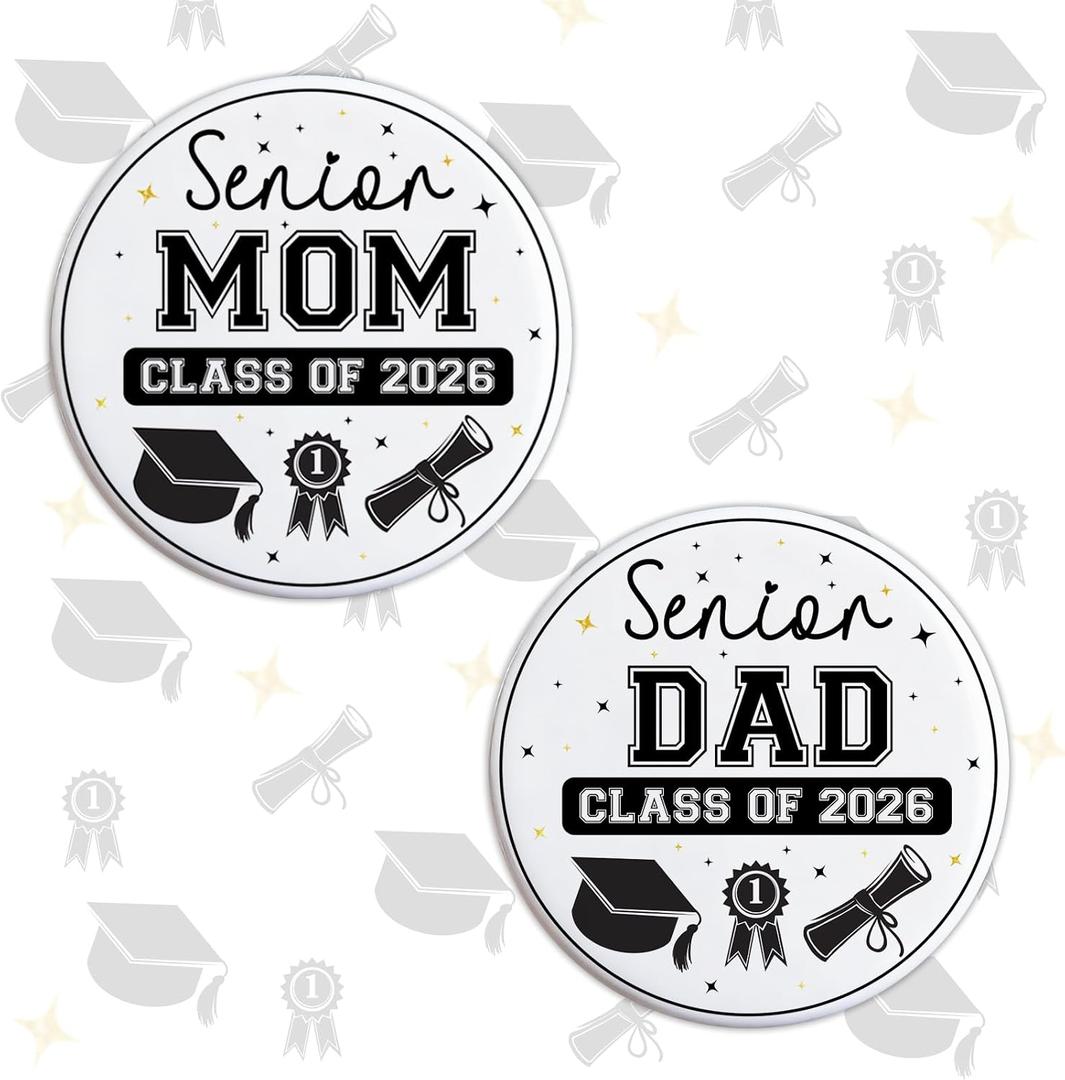 Senior 2026 Pin Button Badge Black White Senior Mom Dad 2026 Graduation Decorations Gift for Dads Moms of Graduates Class of 2026 Congratulation High School Graduation Ceremony Supplies Favors