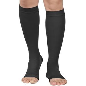 MGANG® 20-30 mmHg Compression Stocking for Men and Women, Medical Compression Socks, Knee High Length, Open Toe, Support Hose for DVT, Varicose Veins, Relief Shin Splints, Edema, Black XX-Large