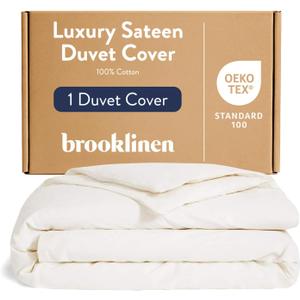 Brooklinen Luxury Sateen Duvet Cover - 100% Cotton, Full/Queen Size in Cream with Extra-Long Corner Ties and Button Closure - Best Full/Queen Duvet Covers