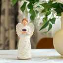 Resin Angel Statue 6.1 Inch - Holding Purple Crystal Heart Figurine, Handcrafted White Angel Sculpture for Home Decor, Sympathy Gift, Healing Angel for Women, Thanksgiving & Christmas Decorations.