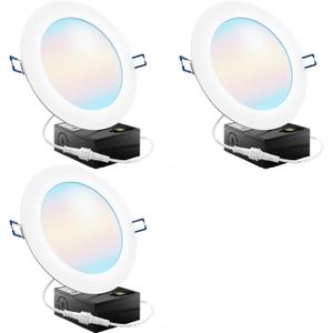 Sunco 6 Inch LED Recessed Light, Canless Ceiling Lights Slim with Junction Box, 850 LM, 14W (100W Equivalent), Selectable CCT 2700K/3000K/4000K/5000K/6000K, Dimmable, Wafer Thin ETL 3 Pack