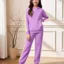 Fuermos Kids Girls Clothes 2 Piece Outfits Colorblock Casual Hoodies Long Sleeve Fashion Sweatshirts and Sweatpants (7-8 Years, Violet)
