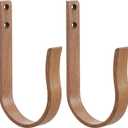 Light Brown Wood Grain Curtain Holdbacks,Solid Aluminum Wall Mounted Curtain Tiebacks & Hooks,U Shape Curtain Holders,Elegant Curtain Pull Backs for Drapes, Curtains (2 Pack)