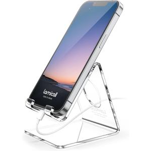 Lamicall Cell Phone Stand, Desk Accessories - Clear Office Cell Phone Holder, Acrylic Phone Stand, Desktop, Acrylic Office Desk Decor Accessories, Suitable for iPhone, 4-8'' Phone, Gifts