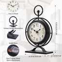 Small Vintage Metal Desk Clock, Decorative Table Clock for Living Room, Silent Mantel Clocks Farmhouse Shelf Decor Battery Operated, 9.5" Black