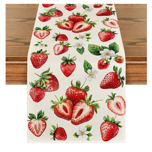 Artoid Mode Strawberry Wildflowers Fruit Spring Summer Table Runner, Seasonal Kitchen Dining Table Decoration for Home Party Decor 13x72 Inch