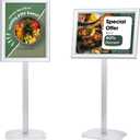 Heavy Duty Pedestal Sign Holder for Display, 11 x 17 inches Adjustable Floor Standing Sign Holder with Weighted Base , Vertical and Horizontal View Sign Stand for Indoor/Outdoor Advertising, Silver