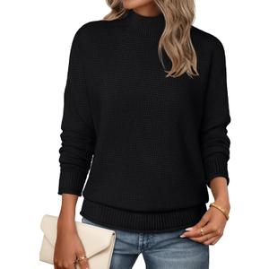 MEROKEETY Women's Turtleneck Long Sleeve Sweater 2025 Fall Cozy Knit Loose Casual Trendy Pullover Tops Winter Clothes (Black, S)