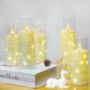 kakoya Flameless LED Candles with Timer 5 Pc Flickering Flameless Candles for Romantic Ambiance and Home Decoration Stable Acrylic Shell, with Embedded Star String Battery Operated Candles, Ivory