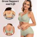 Women's Wireless Bras Comfortable Seamless Bralettes Push Up Everyday Bra for Women 3-Row Back Hooks (Green, S)