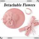 dressfan Wide Brim Fascinator Derby Hats for Women,20s Detachable Flower Hat with Headband for Derby Church Wedding Tea Party (Beige)
