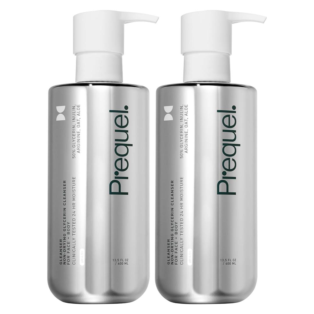 Prequel Gleanser, Moisturizing Glycerin Face Wash, Unscented Cleanser for Sensitive and Dry Skin, 6.75 fl oz Pump Bottle (Pack of 2)
