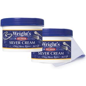 Wright's by Weiman Silver Cleaner and Polish Cream - Gently Clean and Remove Tarnish without Scratching, Ammonia-Free, 8 Ounce, 2 Pack with Polishing Cloth