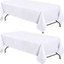 WEALUXE White Table Cloths for 8 Foot Rectangle Tables, 2-Pack, 60x126 inches, Water, Stain and Wrinkle Resistant, 200 GSM Washable Poly Fabric Tablecloths Rectangular, Elegant and Durable