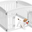 NEWBULIG Dog Playpen 4-Panel, 24IN Puppy Playpen, Stable Dog Play Pen Indoors/Outdoor with Secure Locking Door, Plastic Pet Fence for Small & Medium Dogs (White)