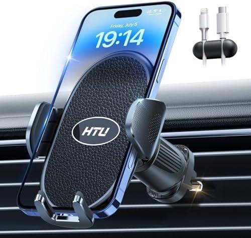 HTU 【Military-Grade Car Phone Holder,【Strongest & Longest Steel-Hook】 Car Vent Mount, Handsfree 360° Adjustable Automobile Cradle Air Clip Stand for iPhone 17 16 15 14 Pro Max Samsung (Black)