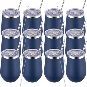 MEWAY 12oz Stainless Steel Wine Tumbler with Lid - Double Wall Vacuum Insulated Swig cups for Hot and Cold Drinks, Ideal for Coffee, Wine, Beer, gifts for Women under 10 dollars(Navy,Set of 12)