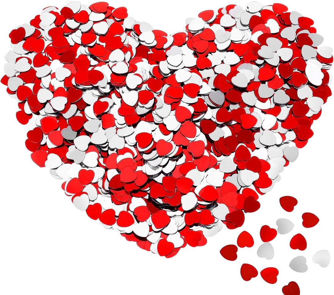 Skylety 3000 PCS Valentine's Day Glitter Heart Confetti Metallic Foil Heart Sequins Confetti for Wedding Engagement Bridal Shower Birthday Home Table Decoration